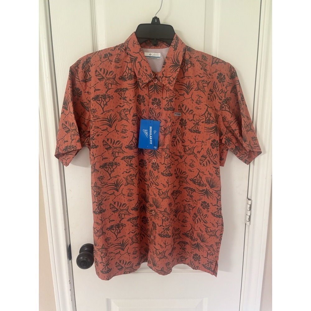 Columbia Men's Shirt Trollers Best PFG Short‎ Sleeve Size S Orange Peach NWT